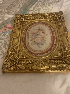 Italian rococo stunning framed needlepoint Gold gilded frame 20x24 - Picture 1 of 7