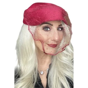 40s Womens Red Dark Pink Veiled Hat WW2 Razooks Plaza Hotel Guernsey Pie - Picture 1 of 10