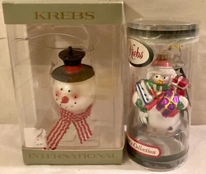 Krebs Blown Glass Snowman Christmas Ornaments Set Of 2 New - Picture 1 of 6