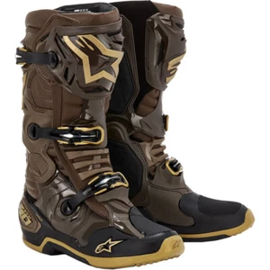 NEW Alpinestars LE Tech 10 Squad Dark Brown Kangaroo Gold MX Dirt Bike Boots - Picture 1 of 8