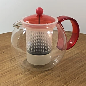Bodum Assam Glass Tea French Press Red Lid & Handle Plastic Filter 34oz Clean - Picture 1 of 8
