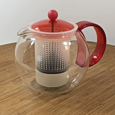 Bodum Assam Vidrio Té Prensa Francesa Tapa Roja y Mango Filtro Plástico 34oz Limpio Foto 1 de 4