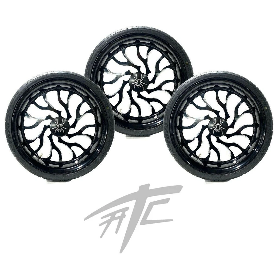 20" BLACK CONTRAST CUT HELLIAN WHEELS & TIRES (3) 2015-2020 CAN-AM SPYDER F3 - Image 1 of 4