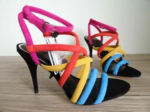 ZARA HIGH HEEL SUEDE LEATHER SANDALS WITH COLOURFUL STRAPS SIZE UK 3 EU 36 USA 6 - Picture 1 of 9