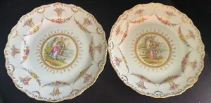 19. JAHRHUNDERT CARL THIEME DRESDEN HANDBEMALTE ROMANTISCHE SZENE & GOLDPLATTEN - Bild 1 von 18