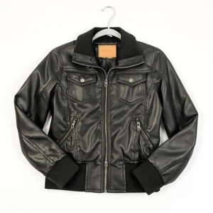 Chaqueta de moto de cuero sintético negra para mujer talla L con cremallera estilo bombardero de motociclista - Imagen 1 de 9