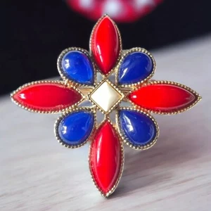 Broche Estrella Emmons Rojo Azul Blanco Estrás Tono Dorado Firmado De Colección Americana - Imagen 1 de 9