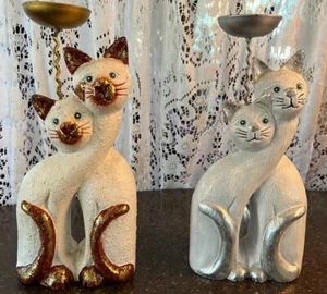 Mid-Century Atomic Cats Long Neck candle holders Figurines - Picture 1 of 7
