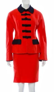 Vintage Moschino Barbie Red Jacket Skirt Red Black Coat Suit 36 38 40 4 6 8 M S - Picture 1 of 10