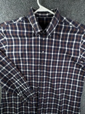 Scott Barber Button Up Shirt Men’s Long Sleeve Brown Blue Check XL Cotton Casual - Image 1 of 4