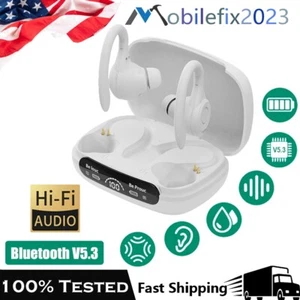 Sweatproof Waterproof Headset Wireless Ear Hook Headphones Earphones With Mic - Picture 1 of 15
