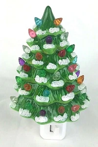 Ceramic Vintage Nostalgic Retro Green with Snow Christmas Tree Night Light 6" T - Picture 1 of 3