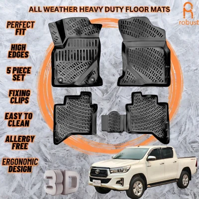 3D Molded Car Floor Mats Liners For Toyota Hilux 2017-2020 All Season Heavy Duty - Image 1 of 4