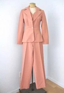 De Colección Años 70 Mod Salmón 3 Piezas Chaleco Blazer Chaqueta Pierna Ancha Acampanada Disco Pantalón XS/S - Imagen 1 de 14