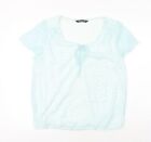Bonmarché Womens Blue Geometric Polyester Basic T-Shirt Size 16 Round Neck