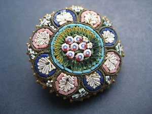 Brosche Spilla Millefiori fein Stein Mosaik Italia Tracht vintage 1880 antik rar - Bild 1 von 4