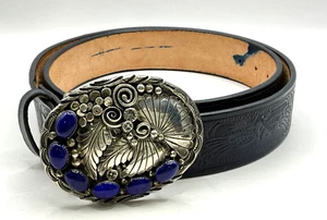 Fibbia per cintura NA07 Navajo Darryl Becenti in argento sterling e lapislazzuli ornata - Foto 1 di 6