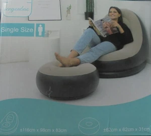 Aufblasbarer Sessel Sofa Sitzkissen Liege mit Fußhocker 2er Set+Inflatorpumpe - Bild 1 von 2