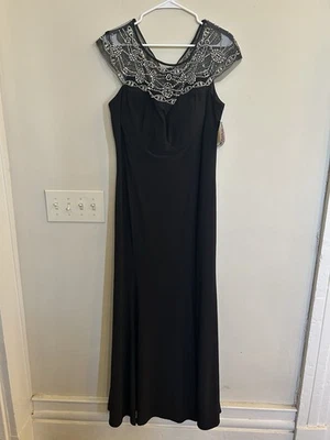R&M Richards Women's Black Long Dress With Rhinestone Collar Size 18 Formal NWT - Image 1 of 4