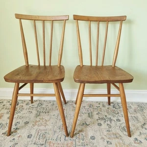 Pair of Mid Century 60s Ercol 391 Blonde Elm Stick Back Dining Chairs Blue Label - Picture 1 of 22