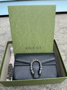 GUCCI GG Dionysus Super Mini Chain Shoulder Bag Leather Black classic handbag - Picture 1 of 21
