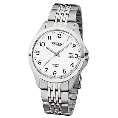 Regent Orologio da Polso Uomo Grigio Argento Analogico F-916 Stahl-Armband - Immagine 1 di 4