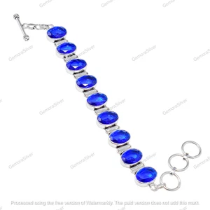 Pulsera de cadena de piedras preciosas de tanzanita azul hecha a mano de plata de ley 925 unisex - Imagen 1 de 7