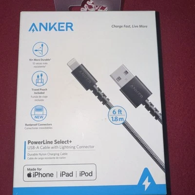 Cable de carga rápida Anker Lightning OEM de 6 pies iPhone PowerLine + certificado MFi Foto 1 de 2