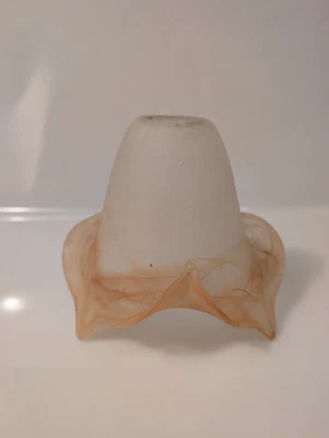 Vintage Frosted Glass Lamp Shade Ruffled Rim, Amber Marbled Swirl Art Deco Style - Image 1 of 4