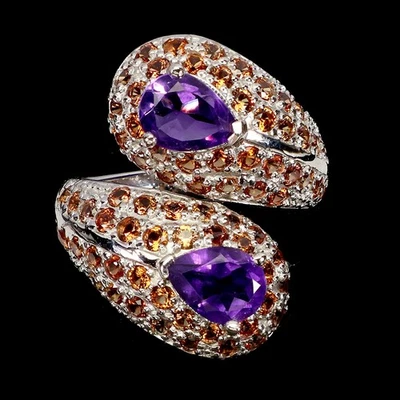 Anillo de plata de ley 925 pera amatista 8x6 mm zafiro piedras preciosas joyería tamaño 8,5 Foto 1 de 4