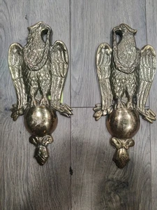 Pair of Vintage Solid Brass Eagle Wall Plaques – Federal Style – Colonial Americ - Picture 1 of 2