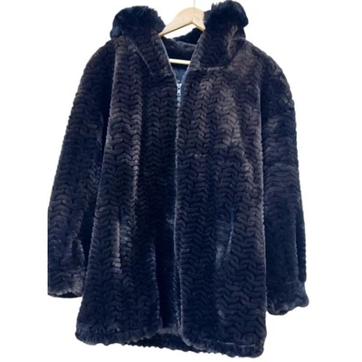 复古画廊黑色人造毛皮连帽外套小号美国制造冬季夹克暴徒妻子 — 第 1/4 张图片