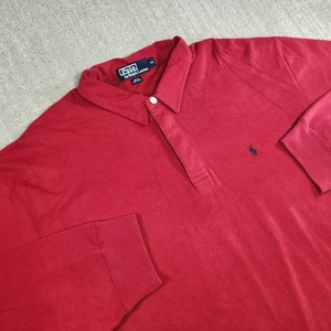 Vintage Polo Ralph Lauren Rugby Shirt Men XXL Red 90s Heavy Cotton Blue Pony - Picture 1 of 11