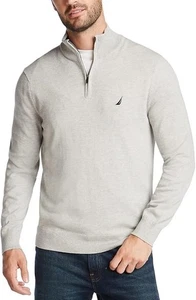 NAUTICA NAVTECH Heather Gray 1/4 Zip Sweater Stretch Cotton Slim Fit Pulli M - Bild 1 von 2