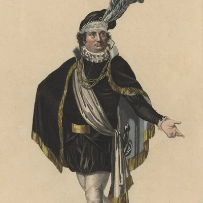 Wittich Nationaltheater Iffland Wilhelm von Oranien Kostüm kolor Radierung 1812 - Bild 1 von 3