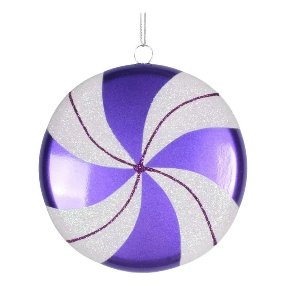 Vickerman 6" Plastic Swirl Flat Candy Christmas Ornament in Purple/White - Изображение 1 из 1