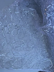 Spider Mesh Embroidery Metallic Silver Cord Sequins Embroidered Fabric By Yard - Picture 1 of 7