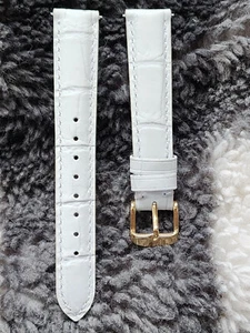 16mm White Genuine Leather Aligator Interchangeable Watch Band Strap Gold Buckle - Picture 1 of 6