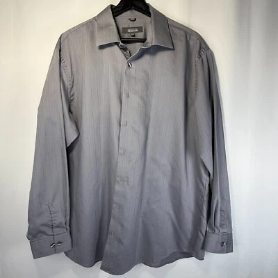 Kenneth Cole Reaction 100% Cotton Shirt Grey Striped Size 17 34-35 Wrinkle Free - Image 1 of 4