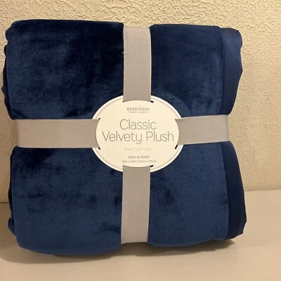 Berkshire King одеяло классический бархатистый плюшевый 90 «X 108» синий новый - Изображение 1 из 4