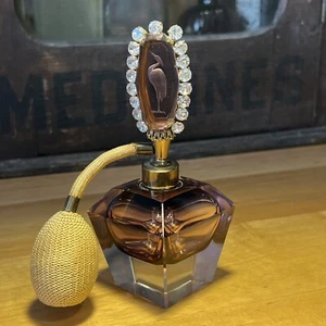 Vintage Irice Intaglio Rhinestone Perfume Bottle Crane Prong Violet Atomizer - Picture 1 of 7