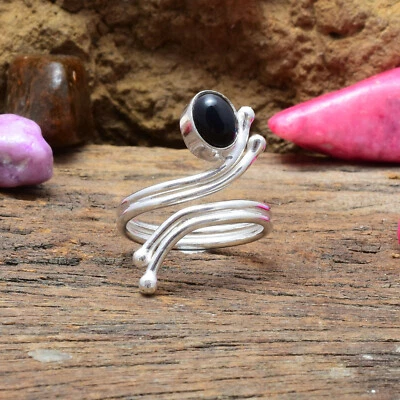 Good-Looking Onice Nera Gemma 925 Argento Sterling Handmade Anello Tutti Misura - Immagine 1 di 3