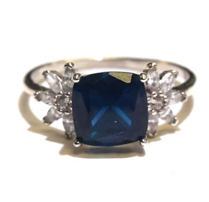 Anillo de compromiso de plata esterlina 925 azul cojín circonita cúbica circonita moda 2,1 g - Imagen 1 de 7