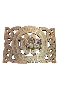 Horse Shoe/Christian Cowboy Belt Buckle For Man 4 1/4"x3 1/8" Copper Tone/Silver - Picture 1 of 2