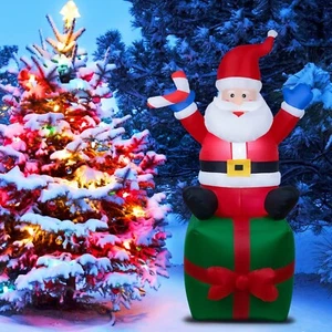 Babbo Natale gonfiabile natalizio 6 piedi seduto su confezione regalo decorazione esterno - Foto 1 di 5