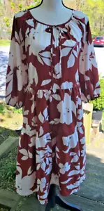 Abito midi a strati marrone Bloomchic taglia 14-16 ~ misto poliestere ~ lavabile in lavatrice - Foto 1 di 1