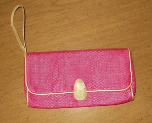Avon Pink/Tan Handbag with Shell snap Closure Clutch Purse Wrist Strap Women's - Picture 1 of 5