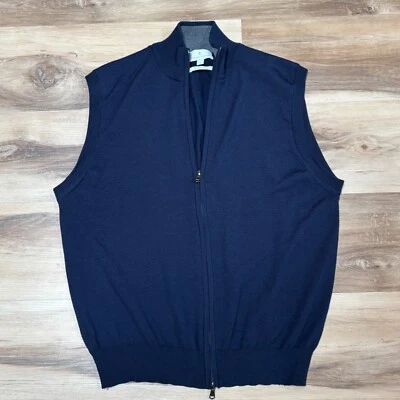 Chaleco Suéter Toscano Firenze Para Hombre Mediano Azul Marino Lana Merino Italia Cremallera Completa Foto 1 de 4