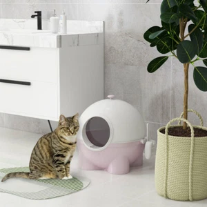 Large Enclosed Cat Litter Box with Leaking Sand Pedal and Litter Scoop,Pink - Picture 1 of 7