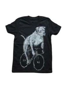 Kids Unisex T-Shirt w/ Pitbull Riding Bike color Black Size Medium - Picture 1 of 1